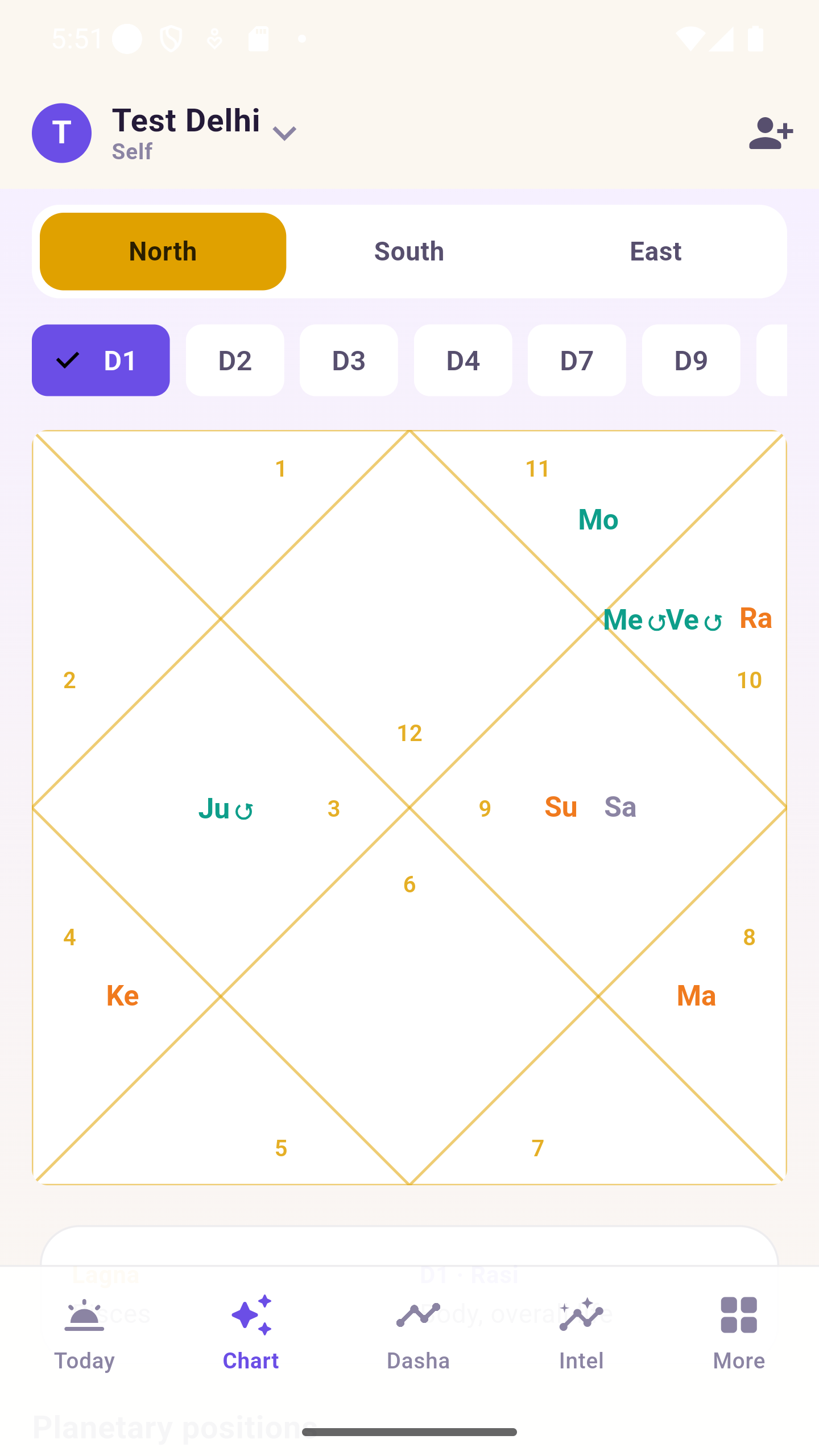 Birth chart screen